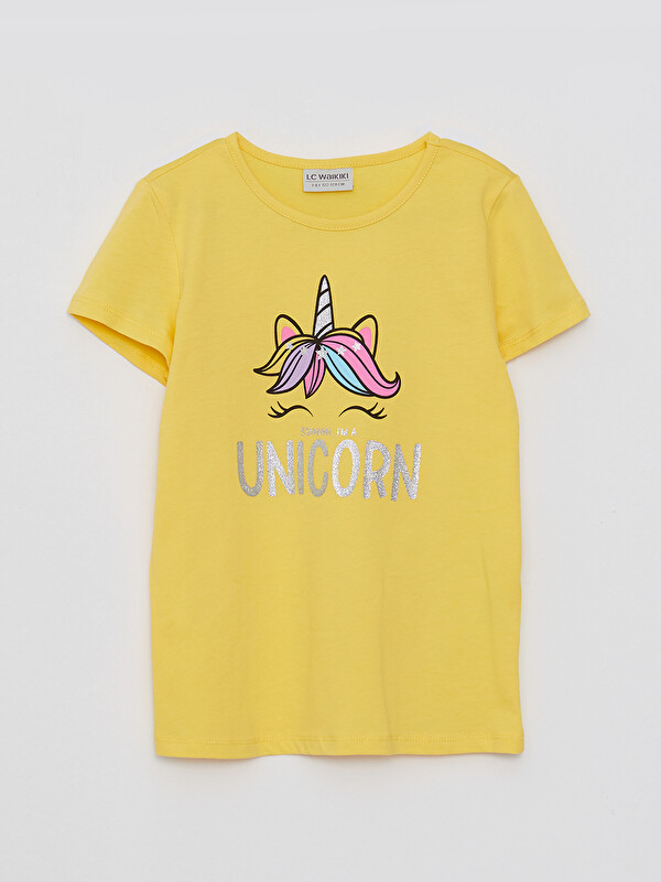 LCW Kids Crew Neck Printed Short Sleeve Girls' T-Shirt