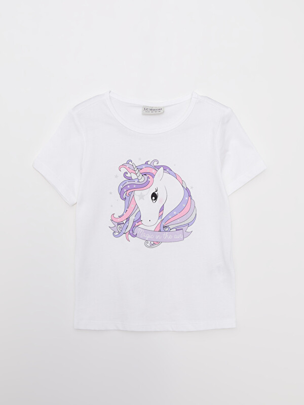 LCW Kids Crew Neck Printed Short Sleeve Girls' T-Shirt