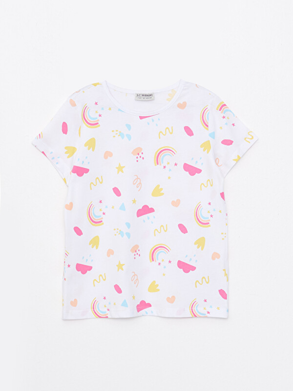 LCW Kids Crew Neck Patterned Short Sleeve Cotton Girls' T-Shirt