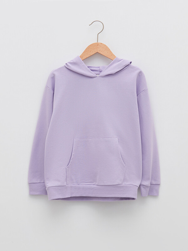LCW Kids Hooded Basic Long Sleeve Girl Sweatshirt