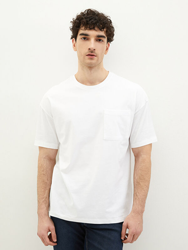 XSIDE Beyaz Oversize Bisiklet Yaka Kısa Kollu Penye Erkek Tişört