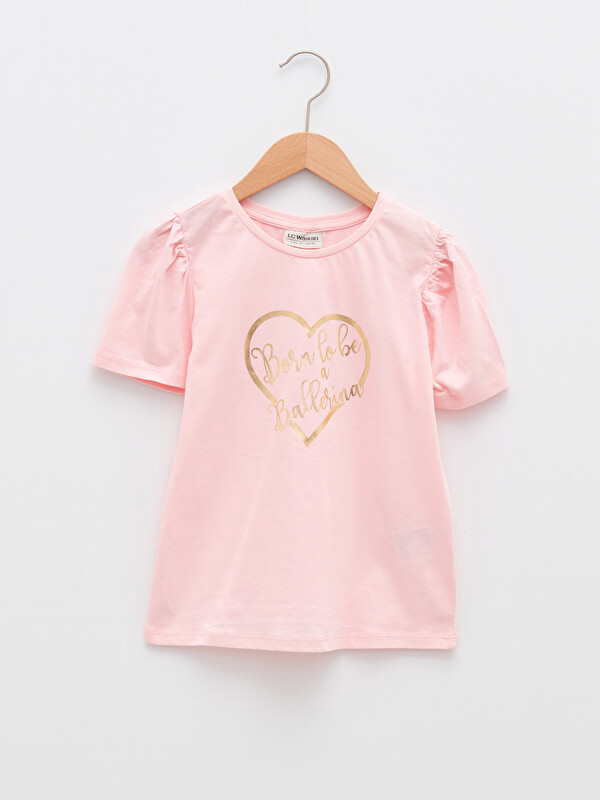 LCW Kids Crew Neck Printed Short Sleeve Cotton Girl T-shirt