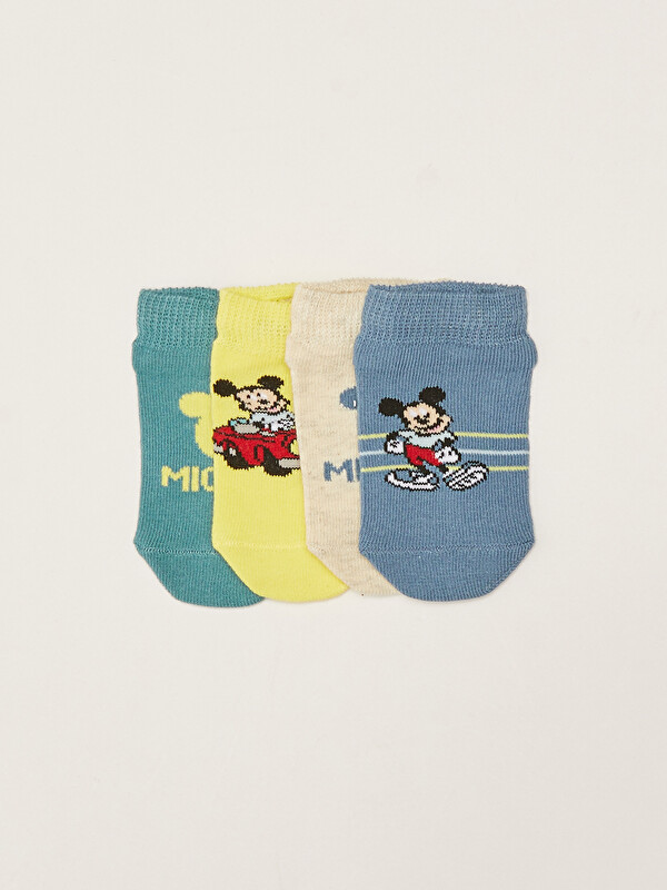 LCW baby Mickey Mouse Printed Baby Boy Booties Socks 4 Pack