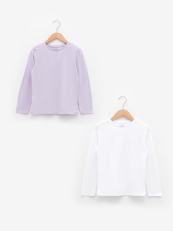 LCW Kids Crew Neck Basic Long Sleeve Cotton Girls T-Shirt 2-Pack