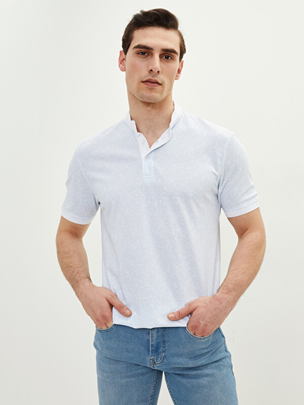 SOUTHBLUE Grandad Collar Short Sleeve Patterned Men's T-Shirt