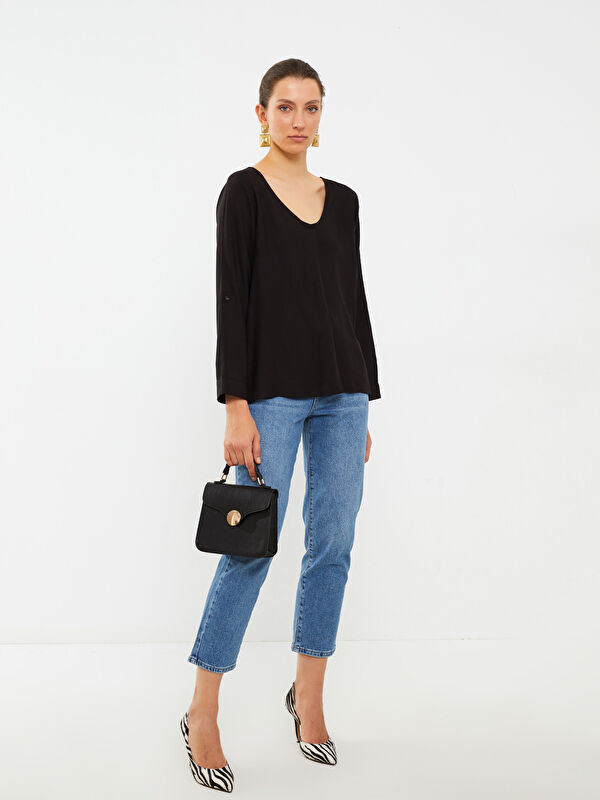 LCWAIKIKI Classic V Neck Straight Long Sleeve Viscose Women's Blouse