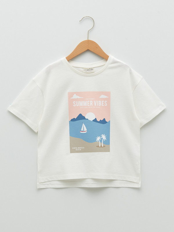 LCW Kids Crew Neck Printed Short Sleeve Girls' T-Shirt