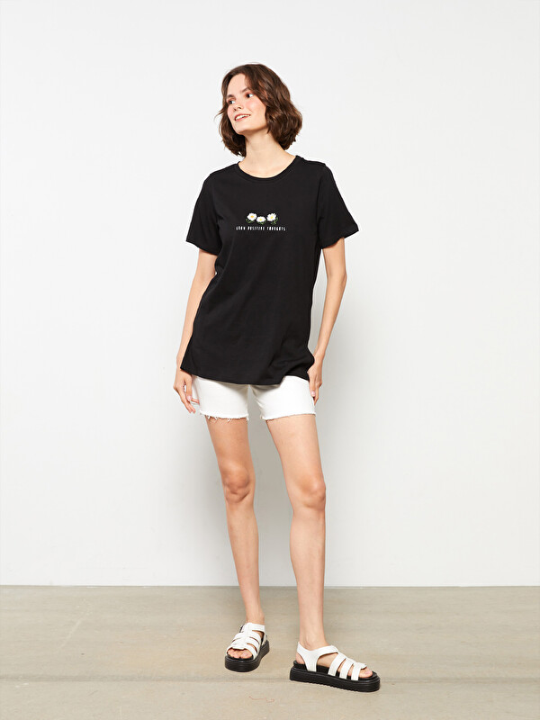 LCW Vision Crew Neck Printed Short Sleeve Cotton Women's T-shirt