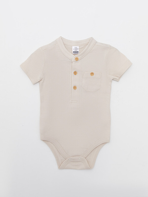 LCW baby Grandad Collar Short Sleeved Baby Boy Snap Fastener Body