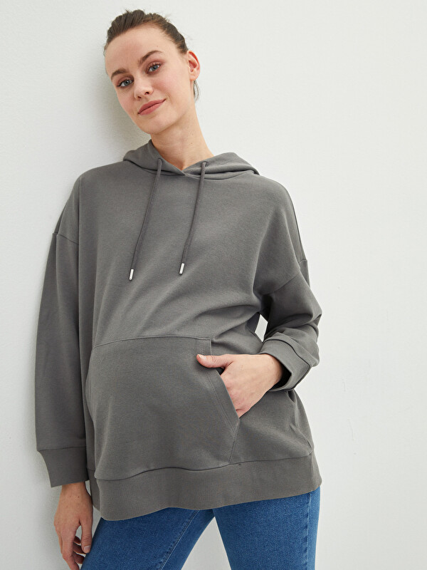 LCWAIKIKI Maternity Düz Uzun Kollu Hamile Hoodie