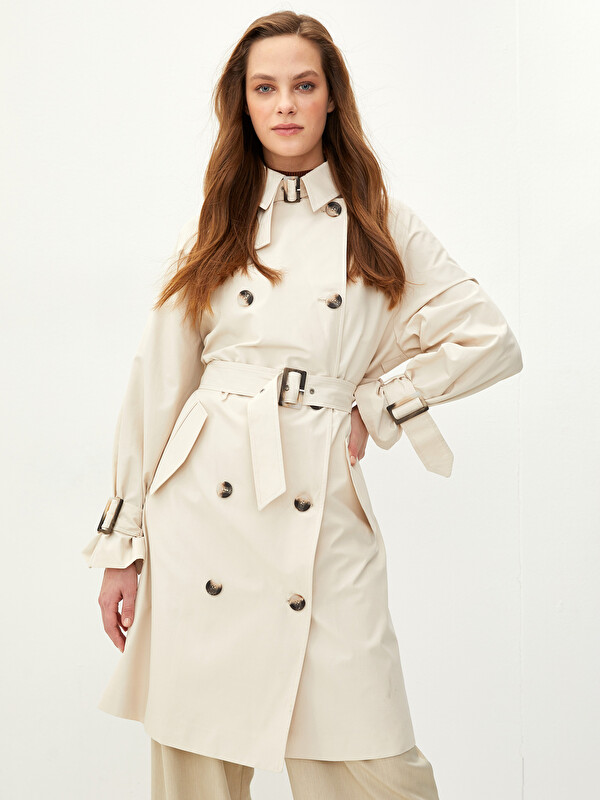 LCW Grace Trench-coat à col de chemise, manches longues, coupe régulière pour femmes