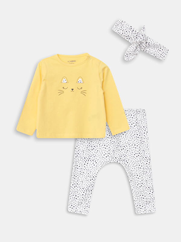 LCW baby Crew Neck Long Sleeve Patterned Baby Girl 3-Pack Set