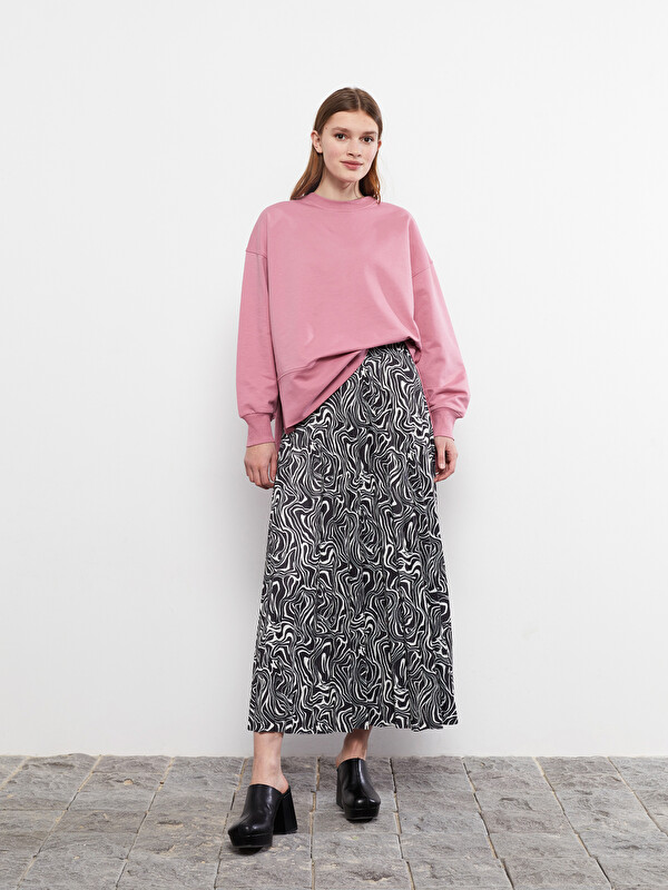 LCW Modest Bisiklet Yaka Düz Oversize Kadın Sweatshirt Tunik