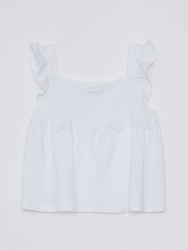 LCW Kids Square Collar Embroidery Detailed Girls' Blouse