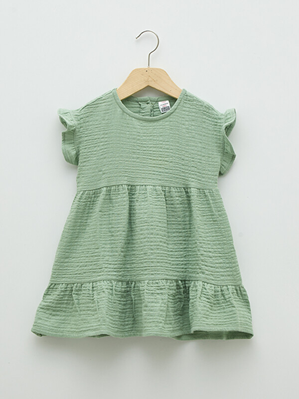 LCW baby Crew Neck Short Sleeve Basic Cotton Baby Girl Dress