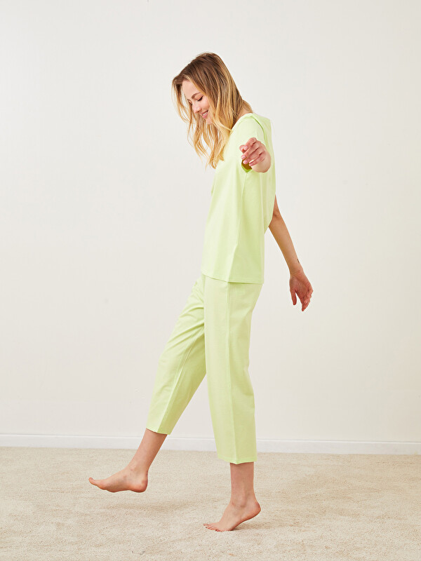 LCW DREAM Crew Neck Straight Short Sleeve Cotton Women's Pajamas Set