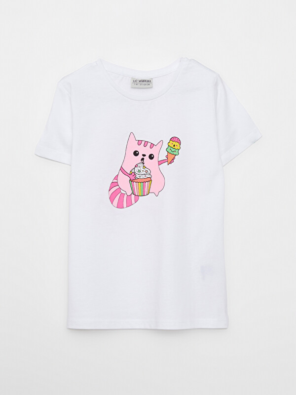 LCW Kids Crew Neck Printed Short Sleeve Cotton Girl T-shirt