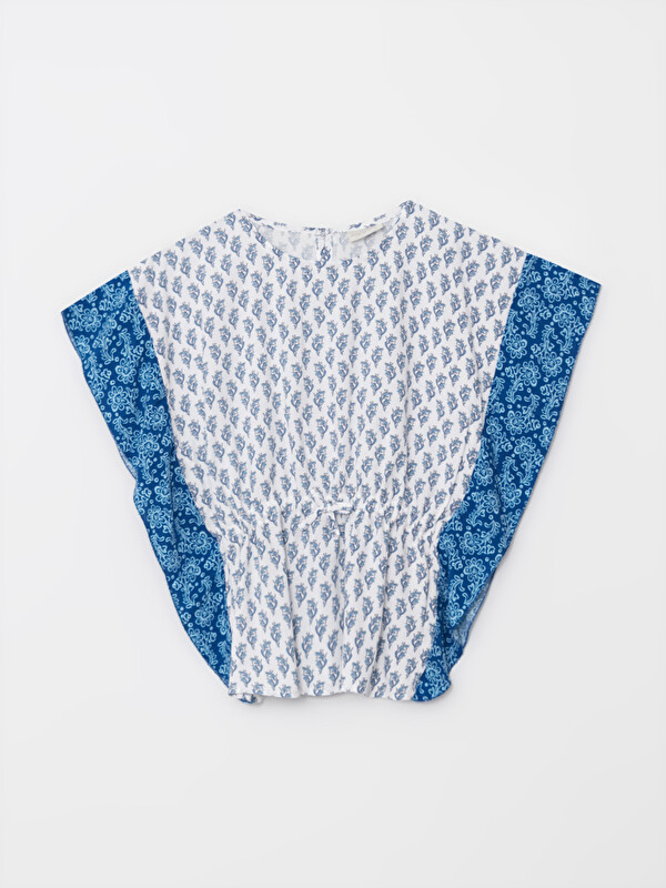LCW Kids Crew Neck Patterned Short Sleeve Viscose Girls Blouse