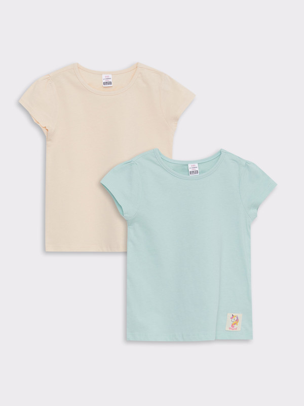 LCW baby Crew Neck Short Sleeve Basic Cotton Baby Girl T-Shirt 2-Pack