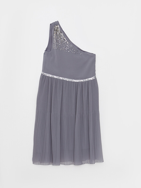 LCW Kids Sequin Embroidered One Shoulder Detailed Girl Dress