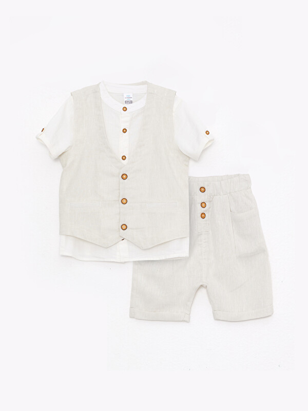 LCW baby Baby Boys' Shirt, Shorts and Vest 3-Piece Set
