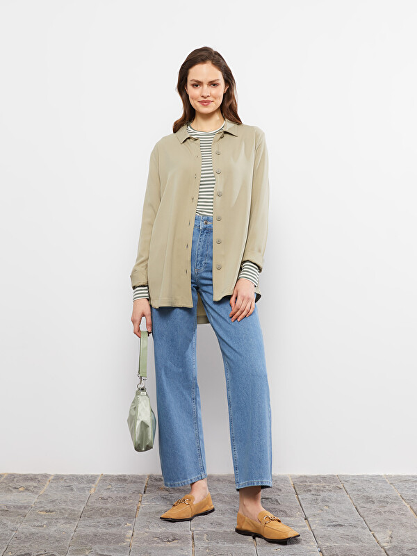 LCW Modest Plain Long Sleeve Oversize Viscose Women's Shirt Tunic