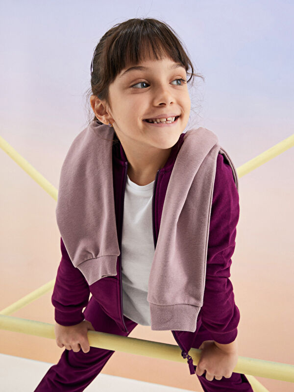 LCW Kids Hooded Basic Long Sleeve Girls' Zippered Sweatshirt