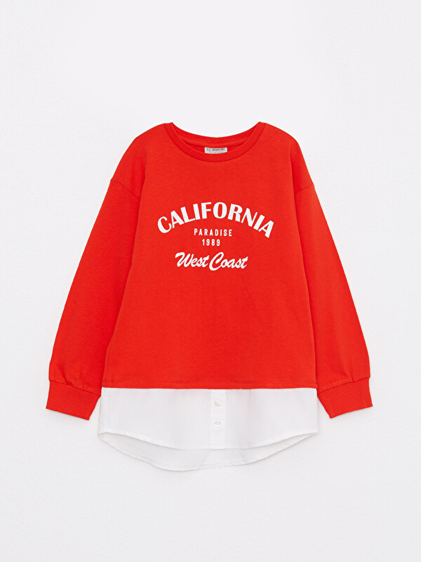 LCW Kids Crew Neck Printed Long Sleeve Girls' T-Shirt