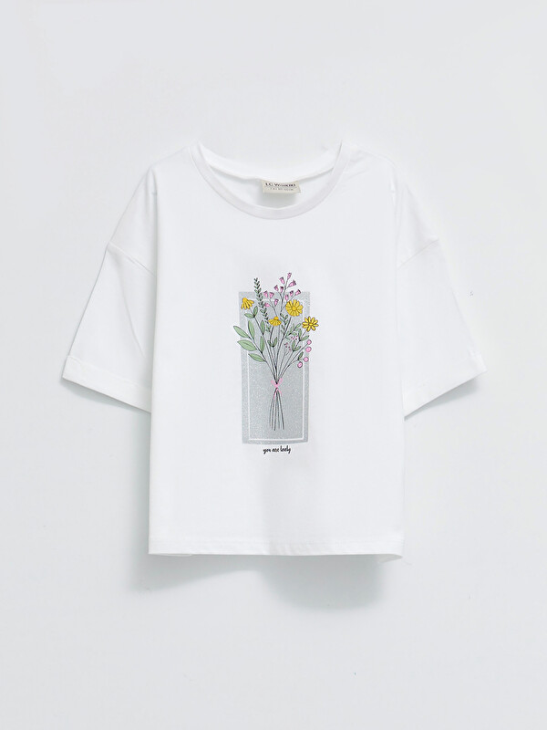 LCW Kids Crew Neck Printed Short Sleeve Cotton Girl T-shirt