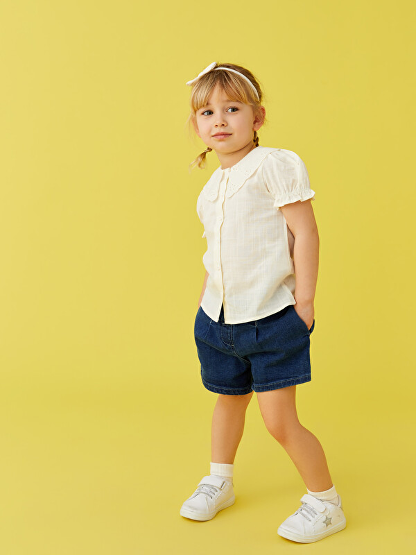 LCW baby Beli Lastikli Basic Pamuklu Kız Bebek Jean Şort