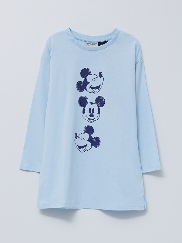 LCW Kids Crew Neck Mickey Mouse Printed Long Sleeve Cotton Girls' Tunic