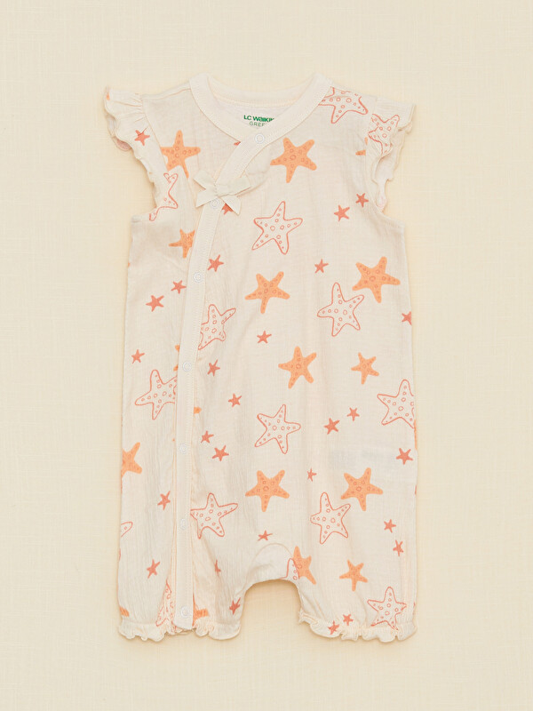 LCW baby Crew Neck Short Sleeve Printed Baby Girls' Jumpsuit