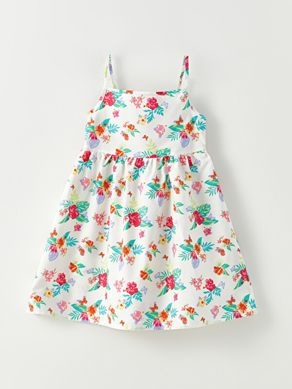 LCW Kids Square Neck Patterned Strappy Poplin Girl Dress