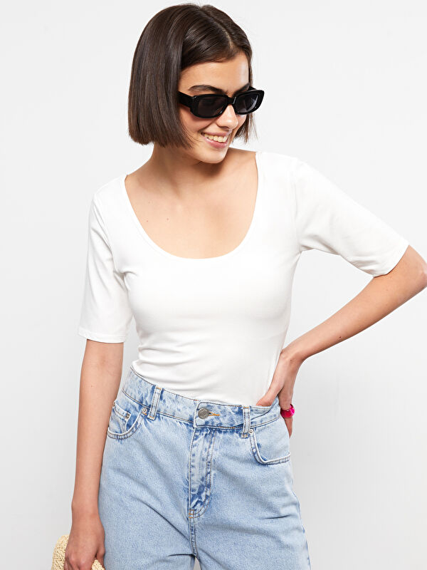 LCW Vision U Neck Plain Short Sleeve Women's T-Shirt
