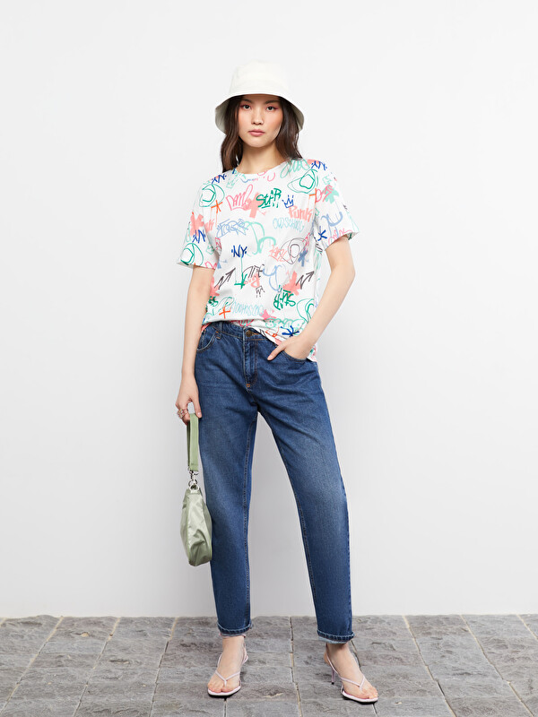 LCW Vision Crew Neck Printed Short Sleeve Cotton Women's T-shirt