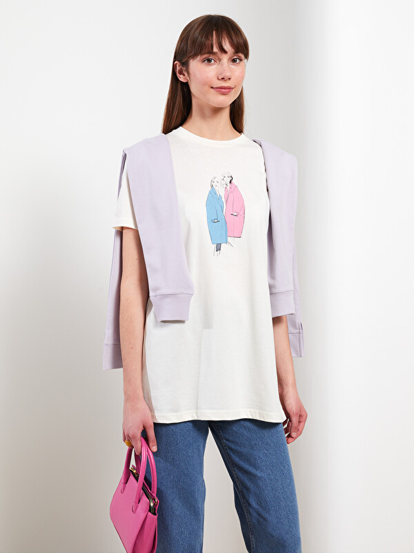 LCW Modest Crew Neck Printed Short Sleeve Women's Tunic