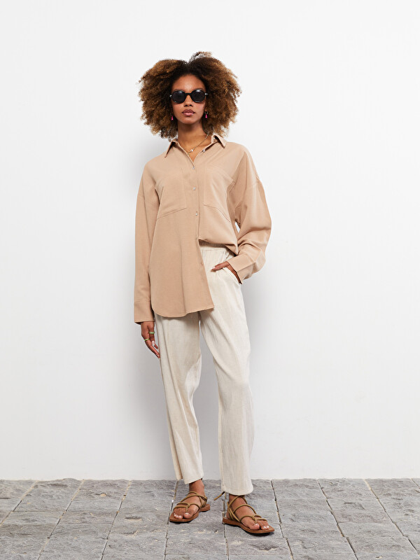 LCW Vision Elastic Waist Comfortable Fit Straight Pocket Women's Trousers Detailed