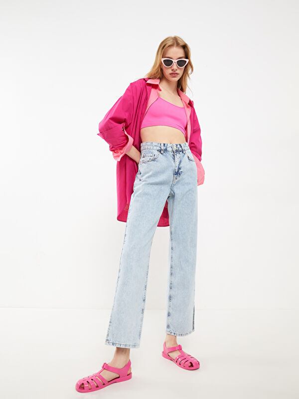 LCW Jeans Damen High Waist Gerade Passform Gerade Tasche Detaillierte Rodeo Jeans