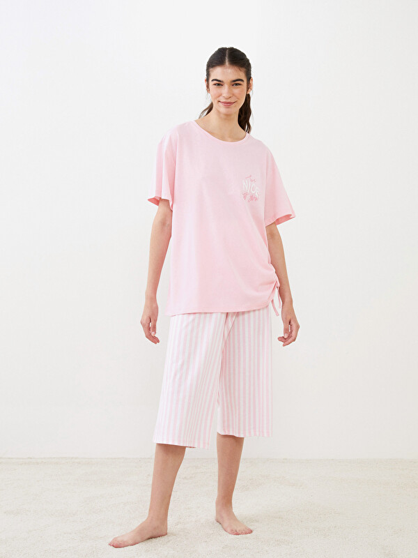 LCW DREAM Ensemble de Pyjama en Coton à Manches Courtes Imprimé Col Rond pour Femmes