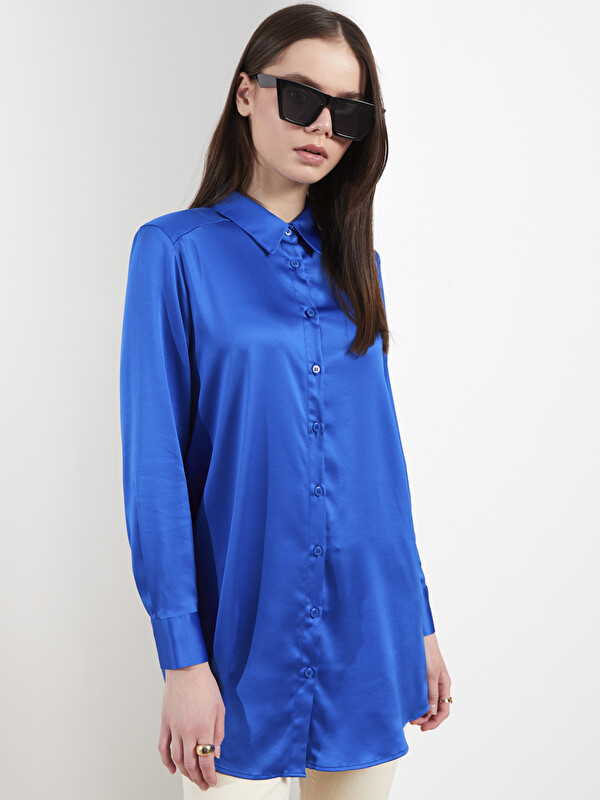 LCW Modest Plain Long Sleeve Satin Women's Shirt Tunic
