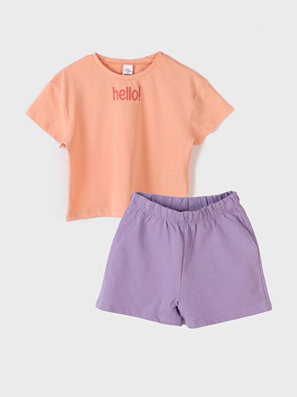 LCW baby Crew Neck Short Sleeve Baby Girl T-Shirt and Shorts 2-Piece Set