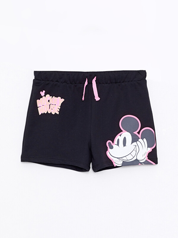 LCW Kids Beli Lastikli Mickey Mouse Baskılı Kız Çocuk Şort