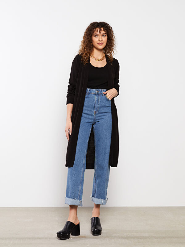 LCWAIKIKI Basic Shawl Collar Plain Long Sleeve Women's Knitwear Cardigan