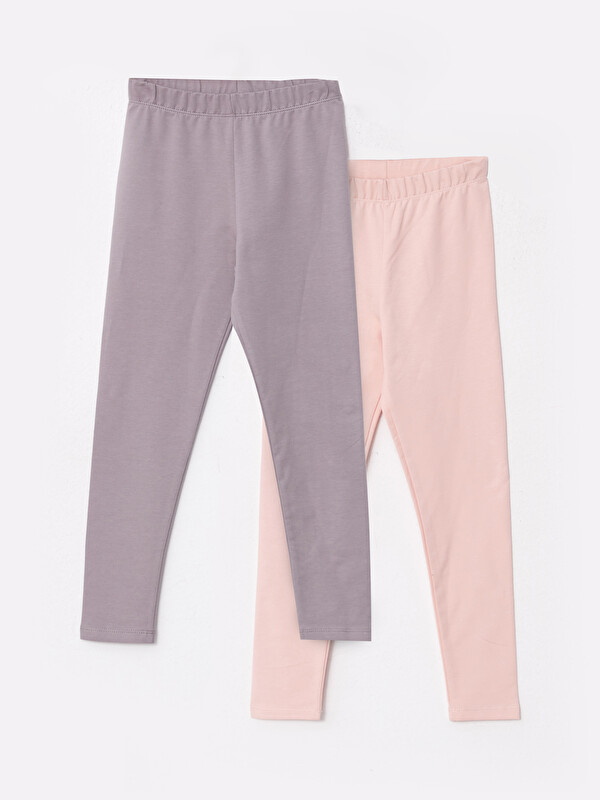 LCW Kids Lot de 2 Leggings Longs Basiques en Coton à Taille Élastique pour Filles