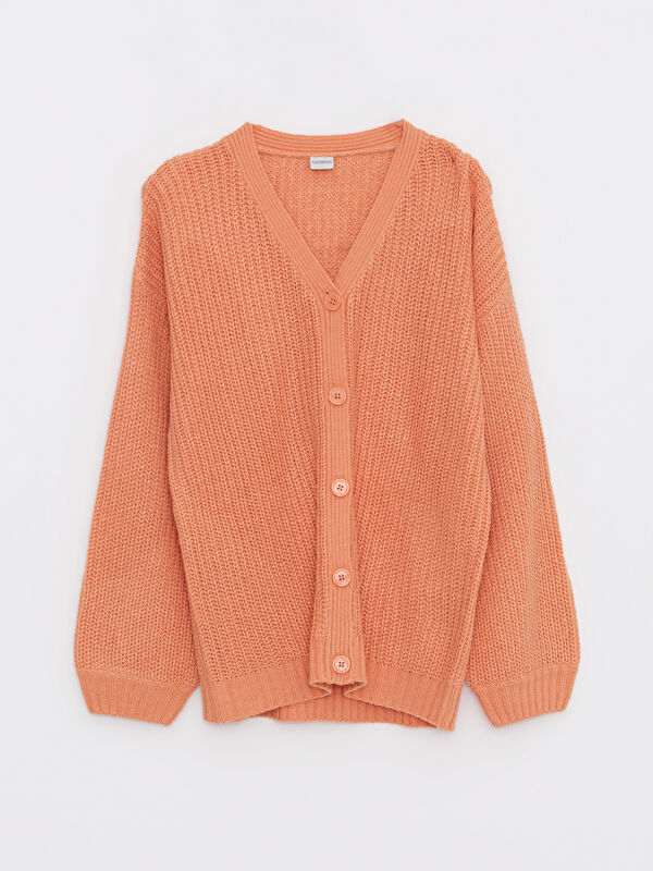 LCW Kids V Neck Basic Long Sleeve Girls' Knitwear Cardigan