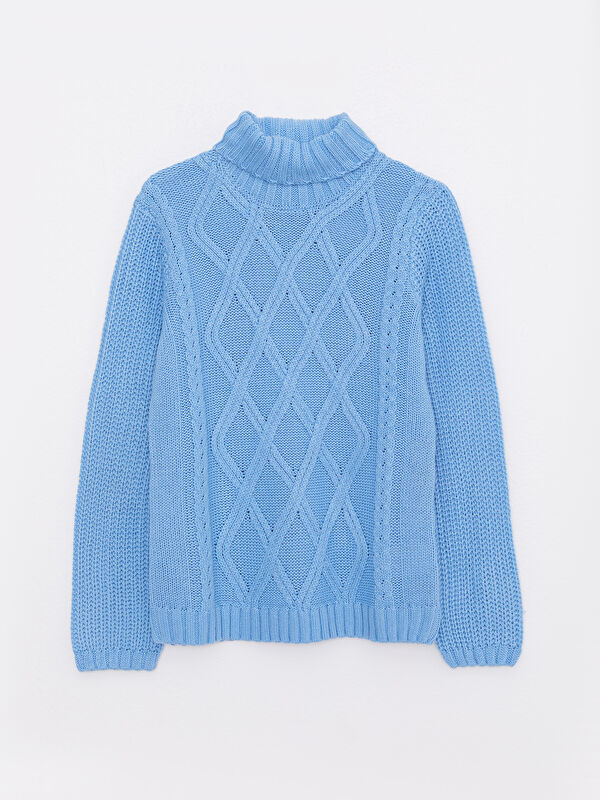 LCW Kids Turtleneck Self Patterned Long Sleeve Girl Tricot Sweater