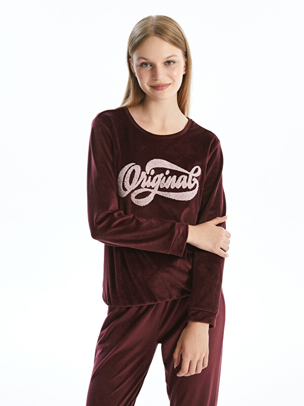 LCW DREAM Bisiklet Yaka Nakışlı Uzun Kollu Kadın Pijama Takımı