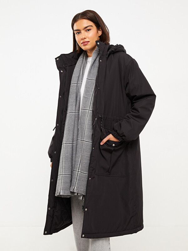 LCW Modest Siyah Kadın Kapüşonlu Düz Parka - W22097Z8-CVL | LCW