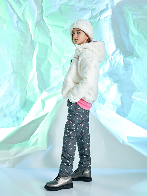 LCW Kids Elastic Waist Patterned Fleece Lined Girl Trousers