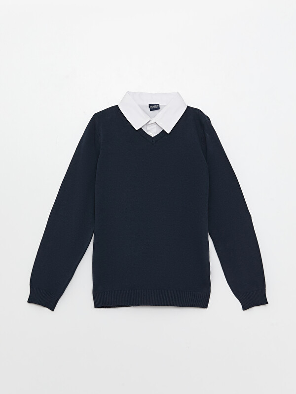 LCW Kids Shirt Collar Basic Long Sleeve Boy Knitwear Sweater